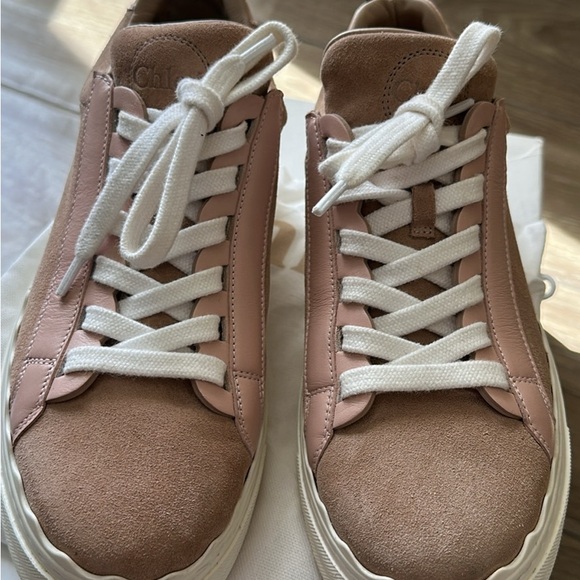 Chloe Pink and White Scalloped Sneakers - Picture 3 of 6